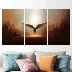Cadeau toile ange guerrier, toile Michel ange, toile déco archange, oeuvre d'art mural salon, toile déco moderne, grande toile, oeuvre d'art sur toile
