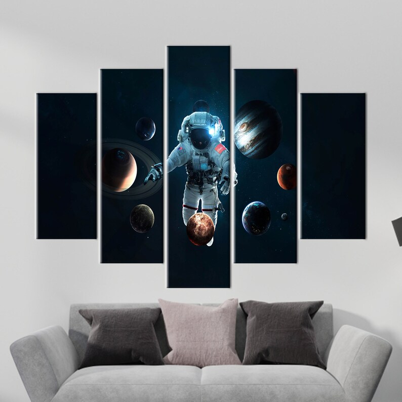 Solar System Wall Art, Modern Canvas Art, Space Wall Decor, Astronaut Printed, Abstract Wall Art, Kids Printed, Space Landscape Wall Decor, image 5