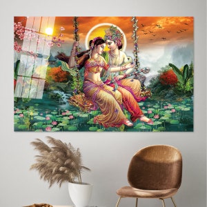 Radha Krishna glasväggkonst: Hinduisk väggmålning bild 3