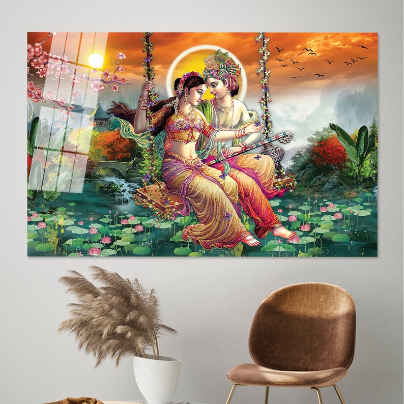 Radha Krishna glasväggkonst: Hinduisk väggmålning bild 3