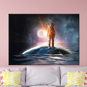 Raumfahrer im Meer, Astronaut Kunstwerk, moderne Wandkunst, Kosmos Kunst Leinwand, abstrakte Kunst, Sternenhimmel Leinwand, Planeten Kunstwerk, Ozean Kunst,