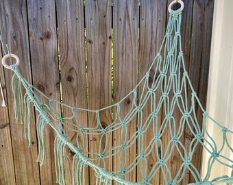 Sage Green Macrame Corner Toy Hammock / boho / vintage home for easy storage