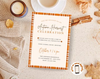 Autumn Harvest Party Invitation, Fall Party Printable Invite, Fall Celebration, Fall Fest, Fall Bonfire Invitation, Neighborhood Fall Party