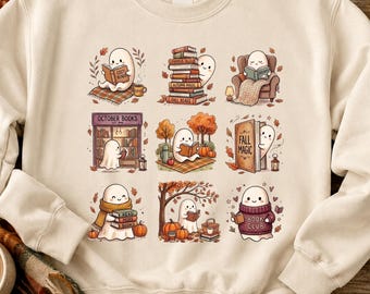 Cute Ghost Book Lover PNG | Fall Book Club Shirt Design |Spooky Season Reading PNG | Cozy Bookish Halloween Reader Graphic | Autumn Books