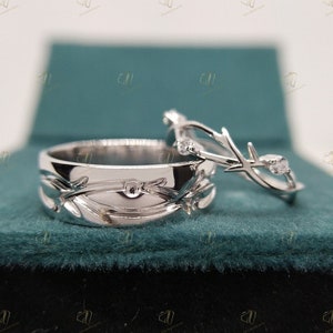 Couples ring set moissanite wedding rings set twig ring for men and women His and Hers wedding band Diamond wedding band Promise gift