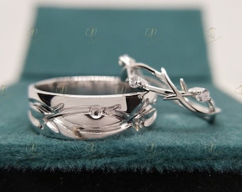 Couples ring set moissanite wedding rings set twig ring for men and women His and Hers wedding band Diamond wedding band Promise gift