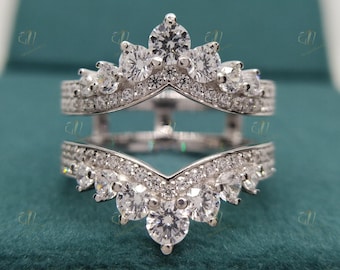 Unique Women's Vintage Enhancer Wedding Ring Band, Enhancer Ring, Wrap Guard Band, Crown Anniversary Spacer Band Wraps For Ring, Guard Ring