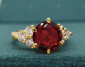 14K ゴールド ラウンドカット ガーネットリング