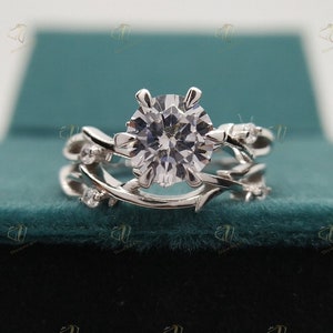 1.70 CT Dainty Twig Engagement Set, Twig Wedding Ring Set, Moissanite Twig Ring, Silver Branch Bridal Set Nature Engagement Set, Bridal Ring