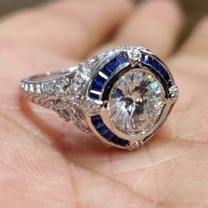 Vintage Engagement Ring For Women Art Deco Style Ring 2ct Diamond Ring Estate Ring In 925 Sterling Silver Retro Era Diamond Ring
