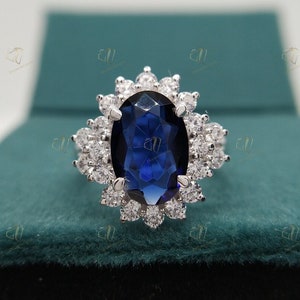 5 ct Oval Sapphire Engagement Rings For Women Blue Gemstone Ring Unique Halo Ring Princess Diana Ring September Birthstone Ring Promise Ring