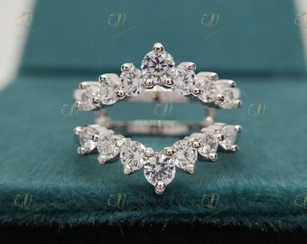 1.30 Cts Round Moissanite Women&#39;s Enhancer Wedding Ring Band, Silver Band, Wrap Guard Band Engagement Anniversary Spacer Band Wraps For Ring