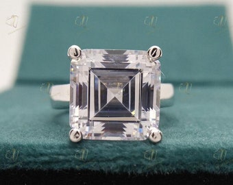 Pierścionek zaręczynowy z brylantem w szlifie Asscher o masie 9,52 CT, Pierścionek zaręczynowy z brylantem w szlifie Asscher, Pierścionek z brylantem, Klasyczny pierścionek zaręczynowy, Pierścionek typu solitaire z 4 zębami