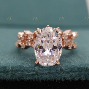2.5 CT Oval Moissanite Engagement Ring Set Oval Diamond Wedding Ring Set 14K Rose Gold Plated Anniversary Ring Set Anniversary Promise Ring