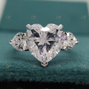 3.5 CT Heart Diamond Engagement Ring Heart Shape Diamond Ring Wedding Ring Anniversary Ring Three Stone Ring Promise Ring Gift for Her