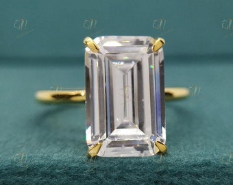 5,34 CT smaragdslipad förlovningsring i 14k gult guldpläterad ring, briljant diamantring, smaragdslipad solitärförlovningsring, gåva