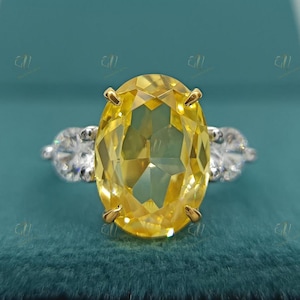 5CT Canary Yellow Oval Cut Diamond Engagement Ring, Three Stone Ring, Party Wear Ring, Yellow Diamond Ring, Anniversary Gift, Promise Ring