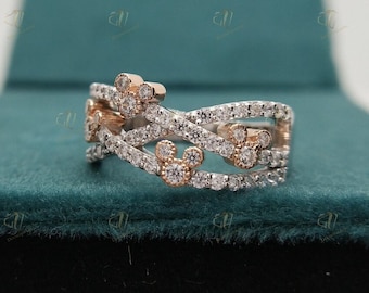 Two Tone Enchanted Disney Mickey Mouse Crisscross Ring in 925 Sterling Silver, Mickey Mouse Outline Ring, Valentine Gifts For Her
