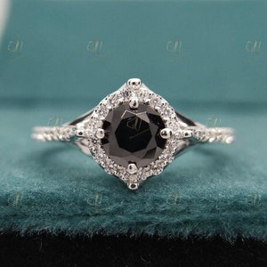 Black Onyx Diamond Ring, 0.66 CT Round Cut Dainty Black Stone Ring, Black Diamond Engagement Ring Promise Ring Unique Classy Ring For Women