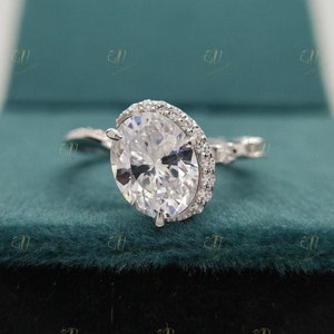 Oval Cut Half Halo Engagement Ring, 2 CT Brilliant Moissanite Ring Engagement Ring for Women, 4-Prong Solitaire Moissanite Ring Promise Ring