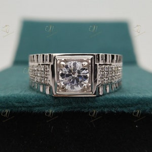 Anillo de compromiso de diamantes de talla redonda de 1,70 quilates para hombre, anillo de aniversario de moissanita solitario para hombre, anillo de banda para hombre, anillo de boda para hombre, regalo para él