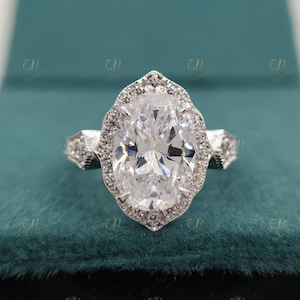 Art Deco Oval Verlobungsring, Vintage Verlobungsring, Vintage Halo Ehering, Antiker Milgrain Ring, Floral Silber Ringe für Frauen