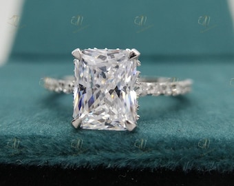 Radiant Cut Moissanite Engagement Ring Radiant Cut Engagement Ring Radiant Cut Solitaire 2.5CT Radiant Solitaire Engagement Ring Hidden Halo