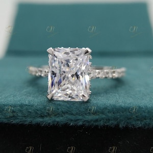 Radiant Cut Moissanite Engagement Ring Radiant Cut Engagement Ring Radiant Cut Solitaire 2.5CT Radiant Solitaire Engagement Ring Hidden Halo