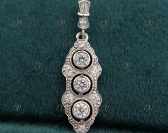 Art Deco Vintage Pendant, Round Cut Diamond Edwardian Pendant, Woman's Art Deco Pendant, Antique Wedding Pendant, Edwardian Pendant