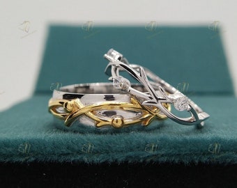 Couples Ring Set Two Tone Band Wedding Rings Set Twig Ring For Men And Women His and Hers Wedding Band Moissanite Wedding Band Promise Gifts
