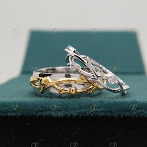 Couples Ring Set Two Tone Band Wedding Rings Set Twig Ring For Men And Women His and Hers Wedding Band Moissanite Wedding Band Promise Gifts