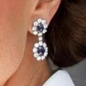 Princess Diana Royal Blue Studs ~ Sapphire Blue Oval Earrings ~ Kate Middleton Earrings ~ Celibrity Drop Dangle Earrings ~ Wedding Earrings