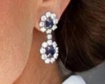 Princess Diana Royal Blue Studs ~ Sapphire Blue Oval Earrings ~ Kate Middleton Earrings ~ Celibrity Drop Dangle Earrings ~ Wedding Earrings