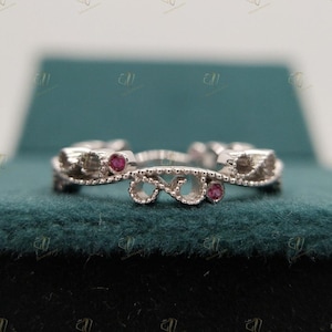 Antique Infinity Wedding Band ~ Ruby Wedding Band ~ Milgrain Eternity Band ~ Stacking Band ~ Ruby Gemstone Eternity Band ~ Art Deco Band