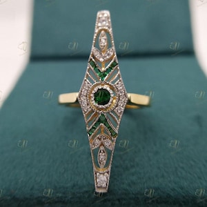 Bague diamant émeraude vintage 1,27 cts bague édouardienne diamant bague Art déco bague longue bague de fiançailles vintage bague ancienne rétro