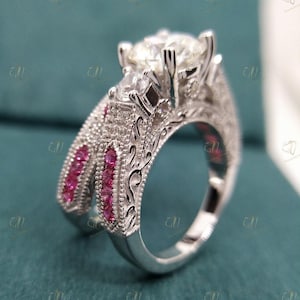 Antique Vintage 2.0 Ct White Round Cut Diamond Wedding Engagement Ring Set 925 Sterling Silver Ring 3 Stone Art Deco Antique Bridal Ring Set
