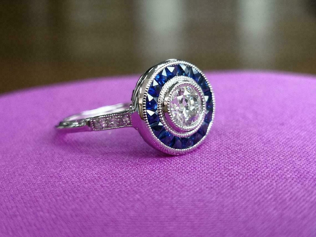 Bezel Diamond Vintage Engagement Ring for Women Estate Art Deco Style Ring in 925 Sterling