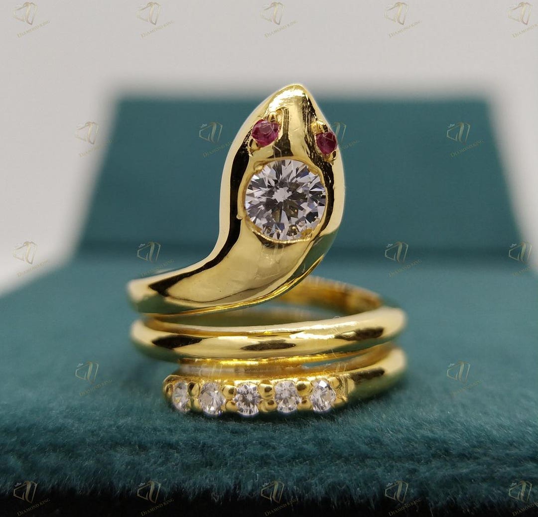 Snake Ring, Diamond Snake Ring, Ruby Eye Ring, Dainty Stacking Animal ...