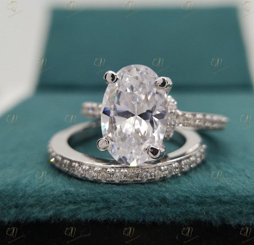 3 Ct Oval Cut Moissanite Bridal Ring Set ~ Solitaire Engagement Ring ...