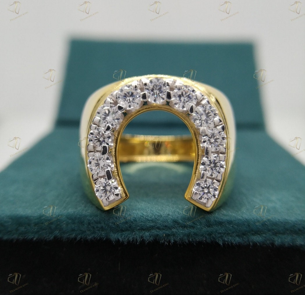 Dainty 10k Yellow Gold Horseshoe Ring For Women - CZ Studded Lucky Charm Jewelry - Size 8 - View #7