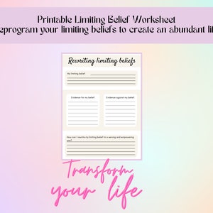 Rewriting Limiting Belief Worksheet, Printable Worksheet, Printable Workbook Mental Health, Limiting Beliefs, Mindset Worksheet image 2