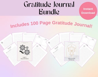 100 Page Mandala Gratitude Journal, Daily Gratitude Journal Bundle, Printable Journal Pages, Journal Prompts, Printable Workbook, Gratitude