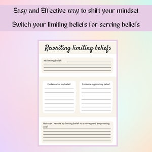Rewriting Limiting Belief Worksheet, Printable Worksheet, Printable Workbook Mental Health, Limiting Beliefs, Mindset Worksheet image 3