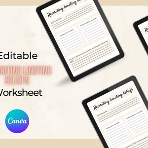 Editable Rewriting Limiting Belief Worksheet, Printable Worksheet, Printable Workbook Mental Health, Limiting Beliefs, Worksheet Template