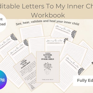 Carta editable del niño interior, trabajo de sombra de curación del niño interior comercial, mensajes de diario editables, plantilla Canva de uso comercial