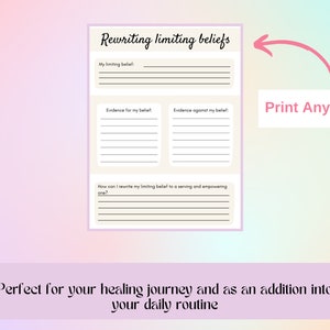 Rewriting Limiting Belief Worksheet, Printable Worksheet, Printable Workbook Mental Health, Limiting Beliefs, Mindset Worksheet image 4