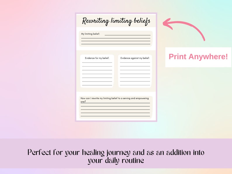 Rewriting Limiting Belief Worksheet, Printable Worksheet, Printable Workbook Mental Health, Limiting Beliefs, Mindset Worksheet image 4
