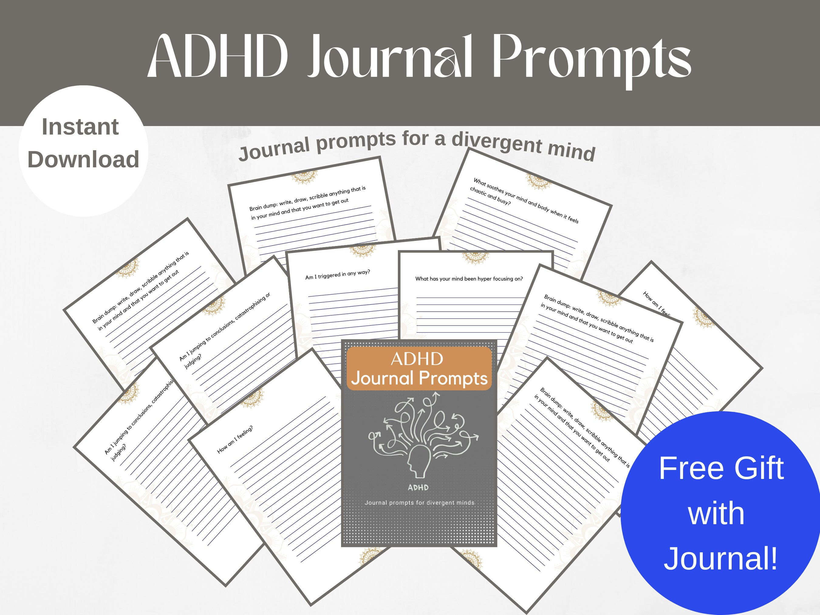ADHD Journal Prompts, ADHD Workbook, Mindset journal for ADHD minds, Divergent mind journal, Printable Journal Prompts, Journal workbook