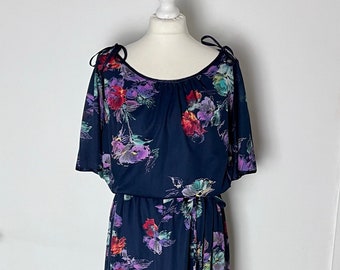 Blue Floral 80s Vintage Dress