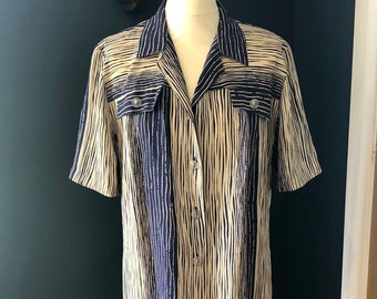 80’s 80s Stripy Vintage Shirtdress UK 16 Large